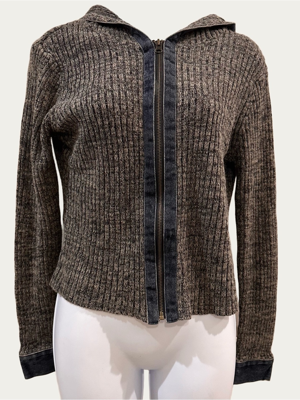 Coolwear Brown/Tan Ribbed Sweater Jacket Women's Medium